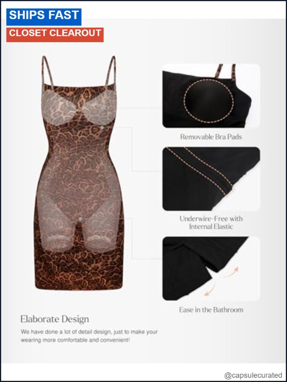 Spaghetti Strap Mini Dress Built In Shapewear Ruched Mesh Bodycon - Picture 3 of 6